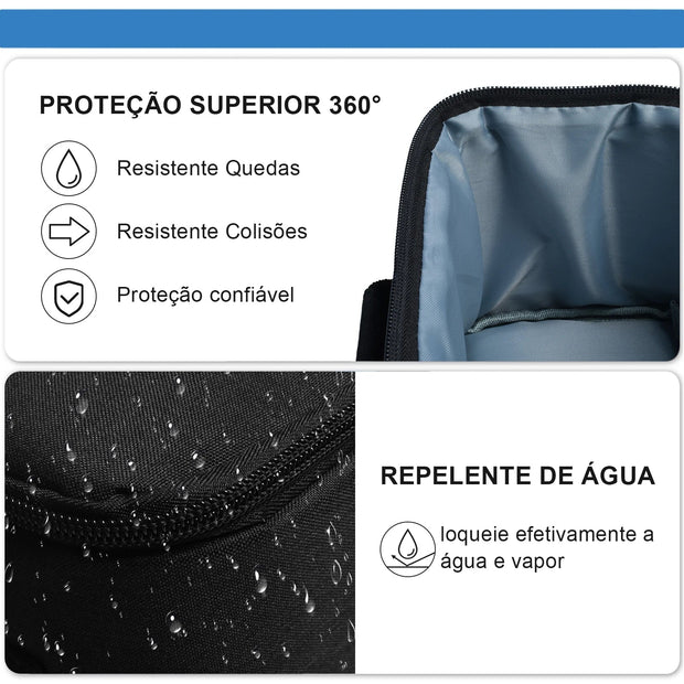 Black HY320 projector storage bag with waterproof, shockproof, and dustproof features and cushioned interior lining.
