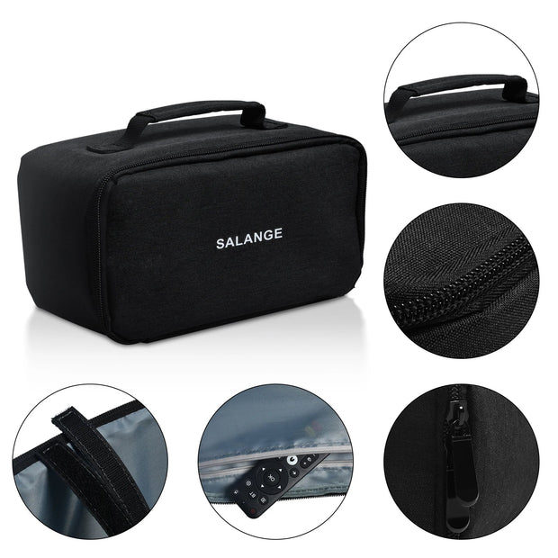 Black HY320 projector storage bag made of durable Oxford cloth and EVA with zipper, handle, and accessory compartments for protection and portability.